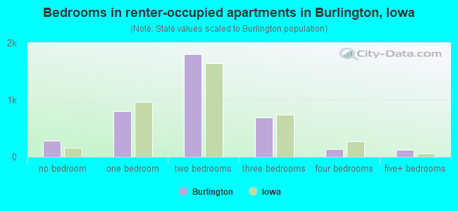 Bedrooms in renter-occupied apartments in Burlington, Iowa