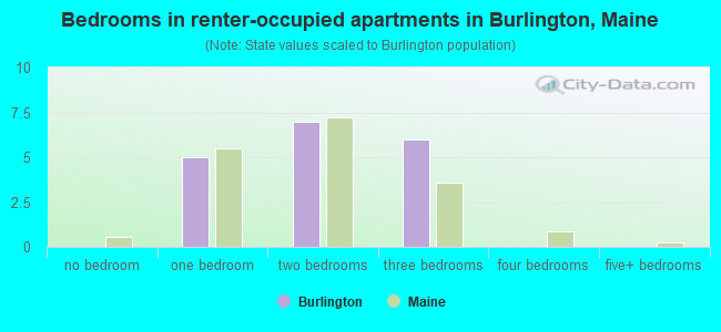Bedrooms in renter-occupied apartments in Burlington, Maine