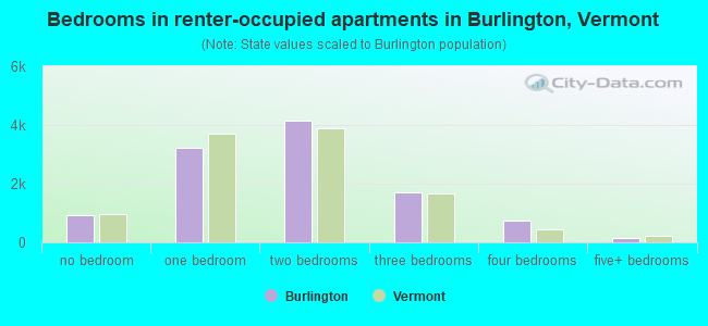 Bedrooms in renter-occupied apartments in Burlington, Vermont