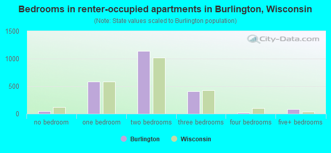 Bedrooms in renter-occupied apartments in Burlington, Wisconsin