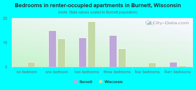 Bedrooms in renter-occupied apartments in Burnett, Wisconsin