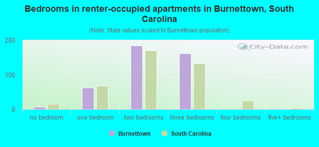 Bedrooms in renter-occupied apartments in Burnettown, South Carolina
