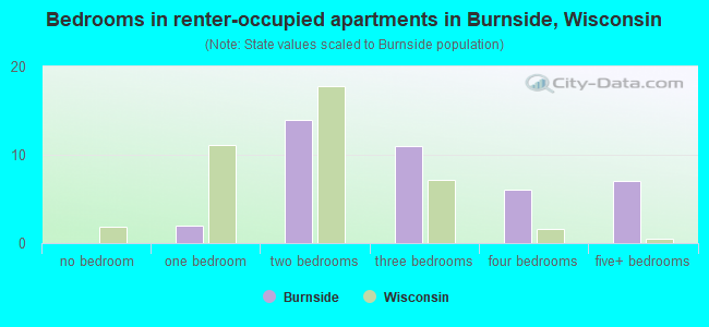 Bedrooms in renter-occupied apartments in Burnside, Wisconsin