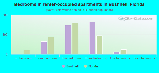 Bedrooms in renter-occupied apartments in Bushnell, Florida