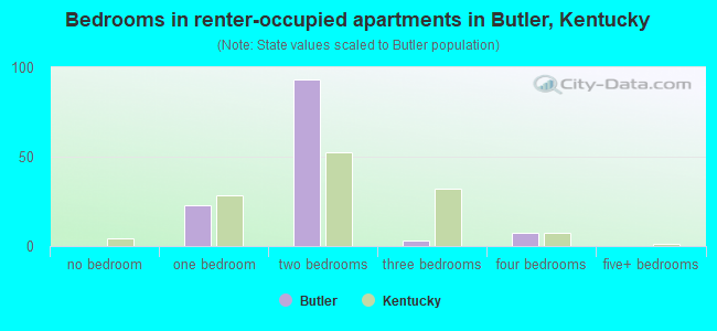 Bedrooms in renter-occupied apartments in Butler, Kentucky