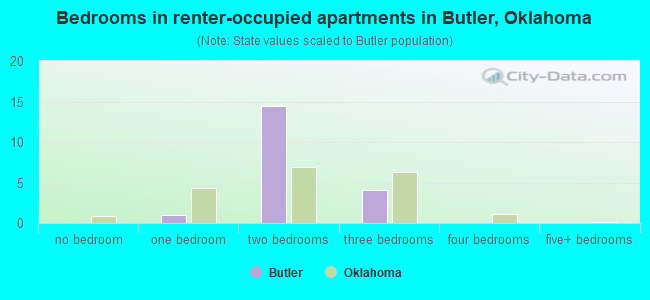Bedrooms in renter-occupied apartments in Butler, Oklahoma