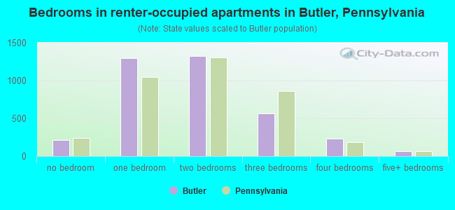 Bedrooms in renter-occupied apartments in Butler, Pennsylvania