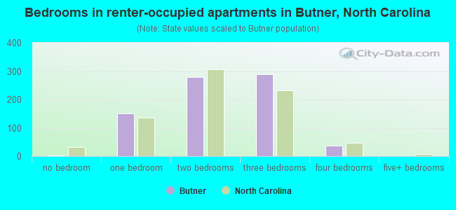 Bedrooms in renter-occupied apartments in Butner, North Carolina