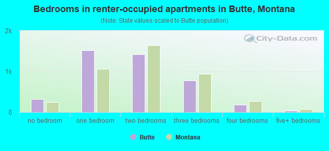 Bedrooms in renter-occupied apartments in Butte, Montana