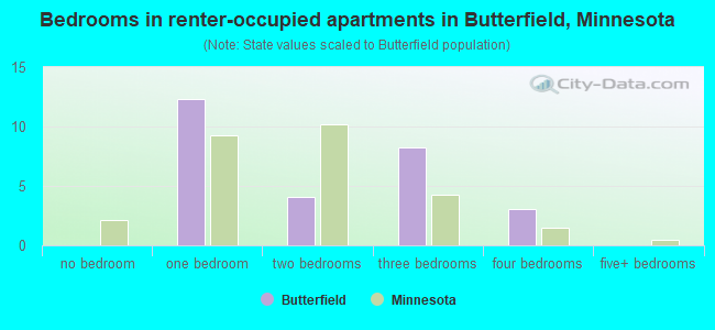 Bedrooms in renter-occupied apartments in Butterfield, Minnesota