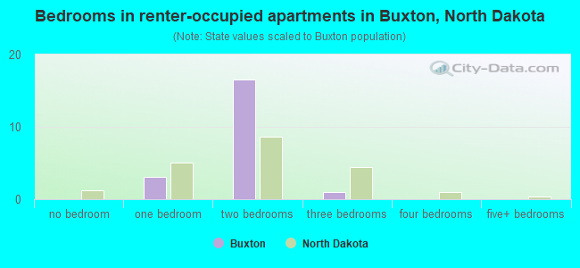Bedrooms in renter-occupied apartments in Buxton, North Dakota
