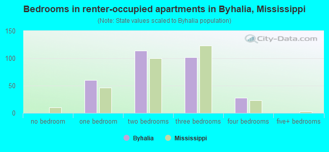 Bedrooms in renter-occupied apartments in Byhalia, Mississippi