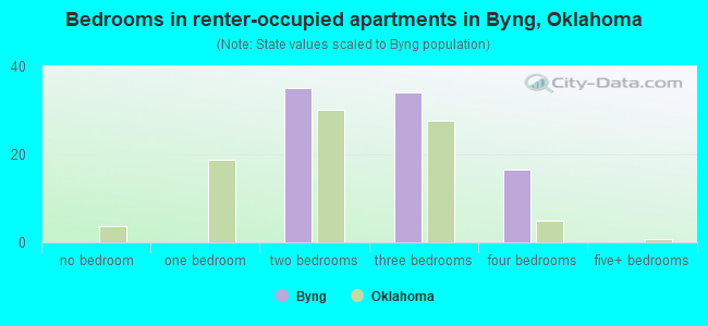 Bedrooms in renter-occupied apartments in Byng, Oklahoma