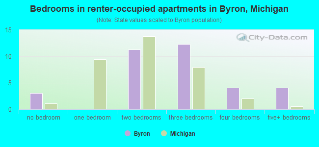 Bedrooms in renter-occupied apartments in Byron, Michigan