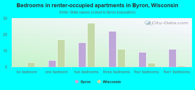 Bedrooms in renter-occupied apartments in Byron, Wisconsin