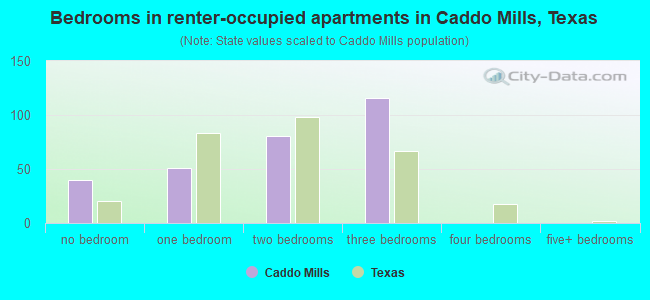 Bedrooms in renter-occupied apartments in Caddo Mills, Texas