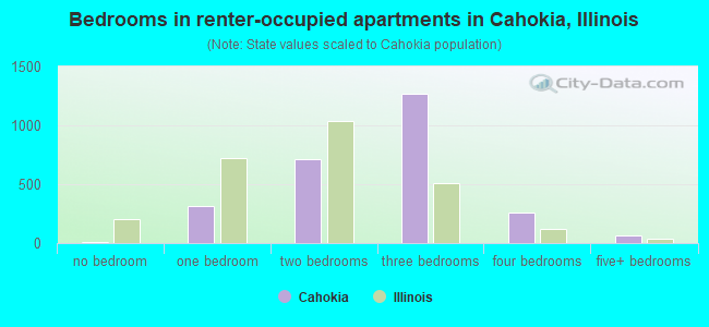 Bedrooms in renter-occupied apartments in Cahokia, Illinois