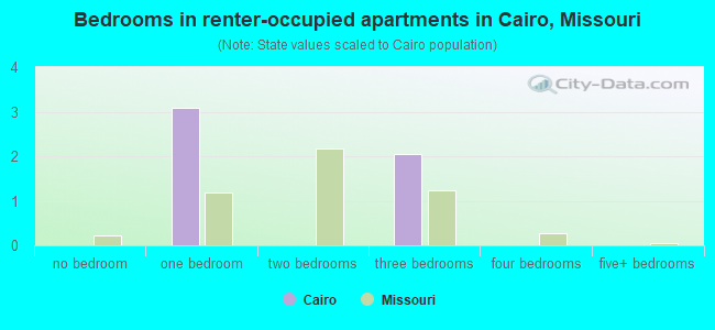 Bedrooms in renter-occupied apartments in Cairo, Missouri