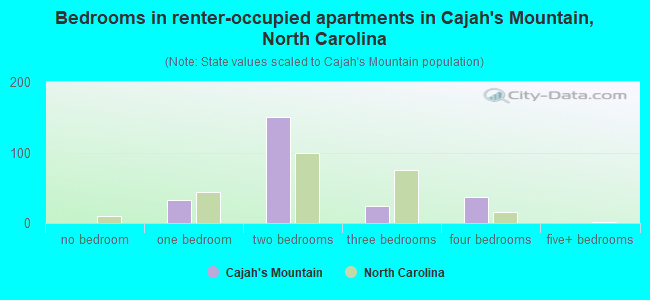 Bedrooms in renter-occupied apartments in Cajah's Mountain, North Carolina