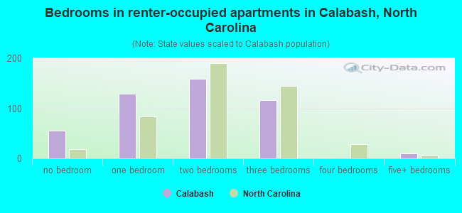 Bedrooms in renter-occupied apartments in Calabash, North Carolina