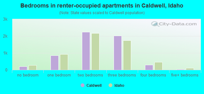 Bedrooms in renter-occupied apartments in Caldwell, Idaho