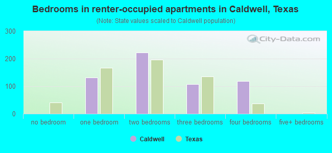 Bedrooms in renter-occupied apartments in Caldwell, Texas
