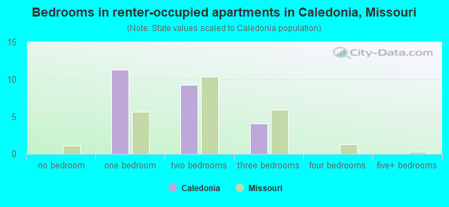 Bedrooms in renter-occupied apartments in Caledonia, Missouri