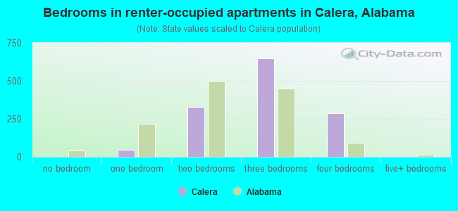 Bedrooms in renter-occupied apartments in Calera, Alabama