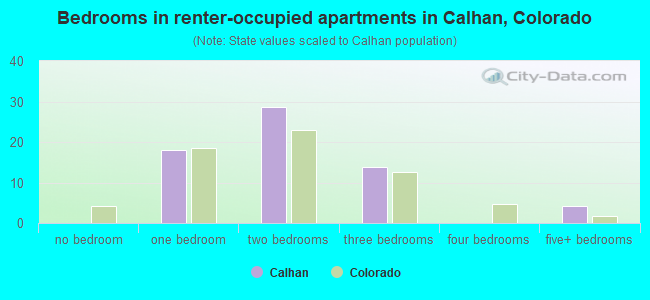 Bedrooms in renter-occupied apartments in Calhan, Colorado