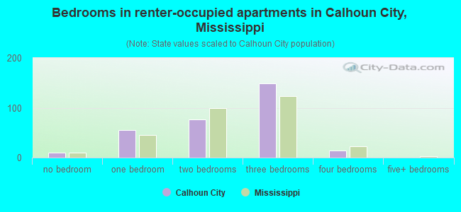 Bedrooms in renter-occupied apartments in Calhoun City, Mississippi