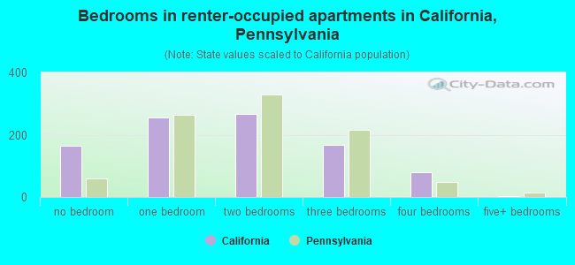 Bedrooms in renter-occupied apartments in California, Pennsylvania