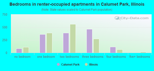 Bedrooms in renter-occupied apartments in Calumet Park, Illinois