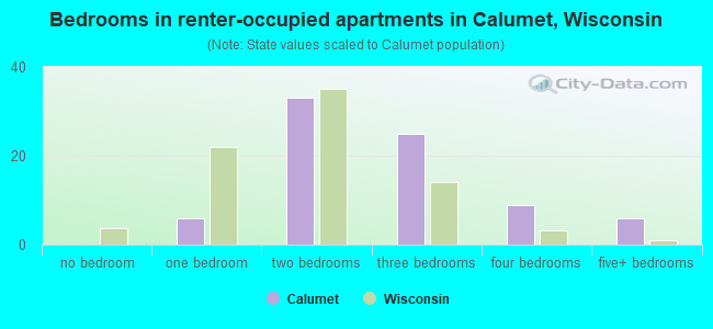 Bedrooms in renter-occupied apartments in Calumet, Wisconsin