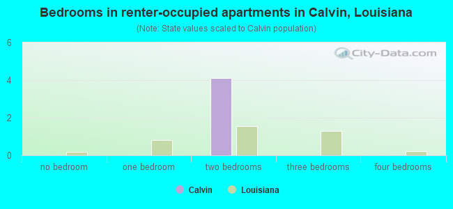 Bedrooms in renter-occupied apartments in Calvin, Louisiana