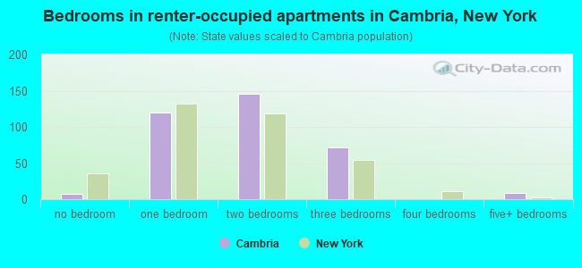 Bedrooms in renter-occupied apartments in Cambria, New York