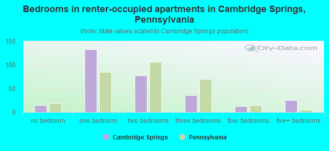 Bedrooms in renter-occupied apartments in Cambridge Springs, Pennsylvania