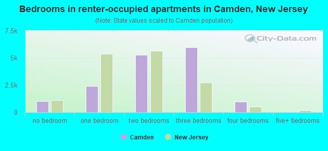 Bedrooms in renter-occupied apartments in Camden, New Jersey