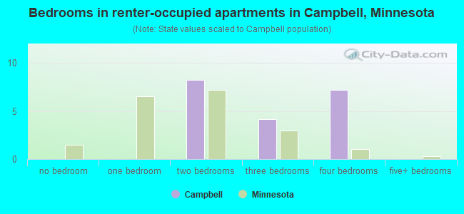 Bedrooms in renter-occupied apartments in Campbell, Minnesota