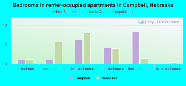 Bedrooms in renter-occupied apartments in Campbell, Nebraska