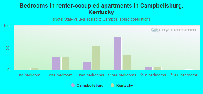 Bedrooms in renter-occupied apartments in Campbellsburg, Kentucky