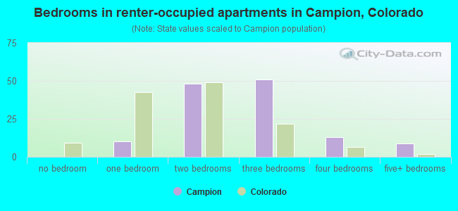 Bedrooms in renter-occupied apartments in Campion, Colorado