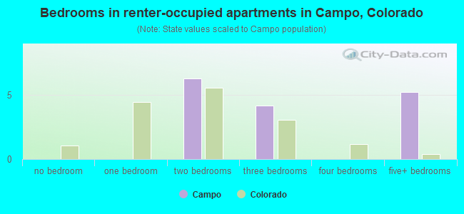 Bedrooms in renter-occupied apartments in Campo, Colorado