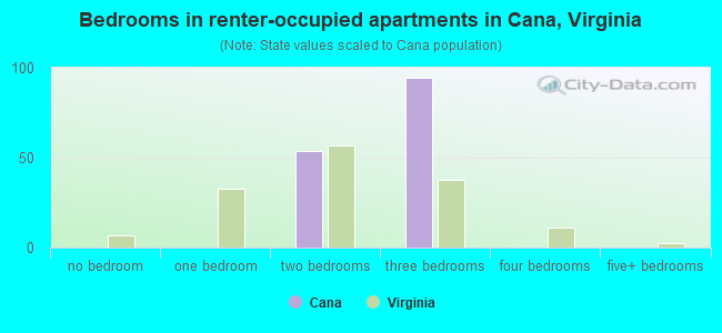 Bedrooms in renter-occupied apartments in Cana, Virginia