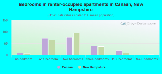 Bedrooms in renter-occupied apartments in Canaan, New Hampshire