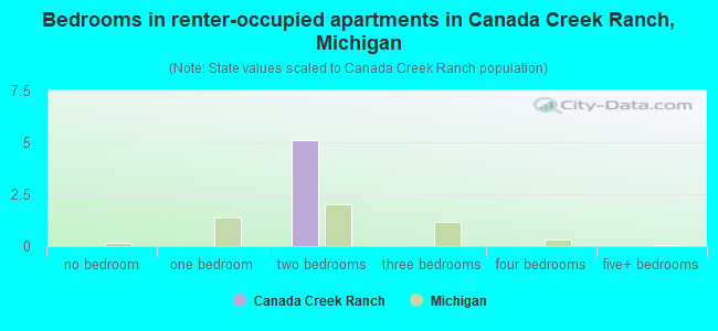 Bedrooms in renter-occupied apartments in Canada Creek Ranch, Michigan