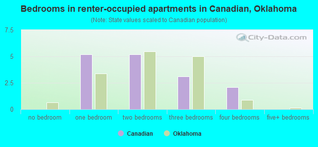 Bedrooms in renter-occupied apartments in Canadian, Oklahoma