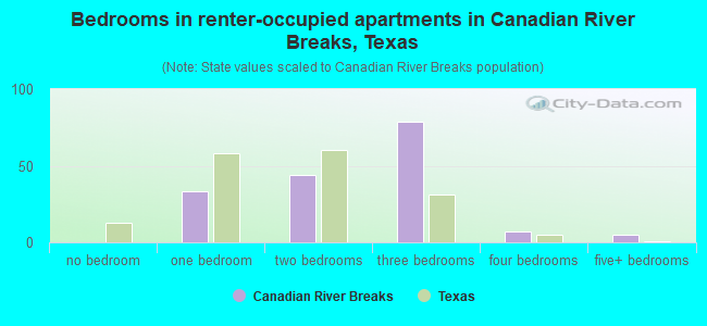 Bedrooms in renter-occupied apartments in Canadian River Breaks, Texas