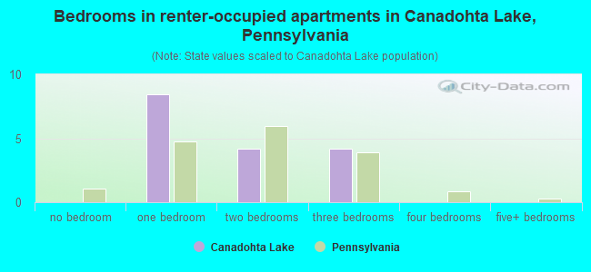 Bedrooms in renter-occupied apartments in Canadohta Lake, Pennsylvania