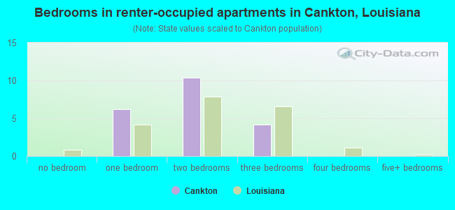Bedrooms in renter-occupied apartments in Cankton, Louisiana