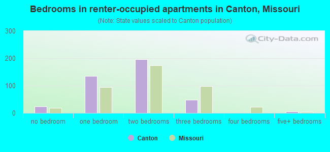 Bedrooms in renter-occupied apartments in Canton, Missouri